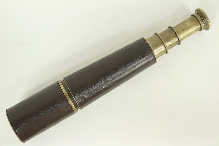 Main image of Spyglass Telescope, English 1916 Antique 4 Section, Brass & Leather, High