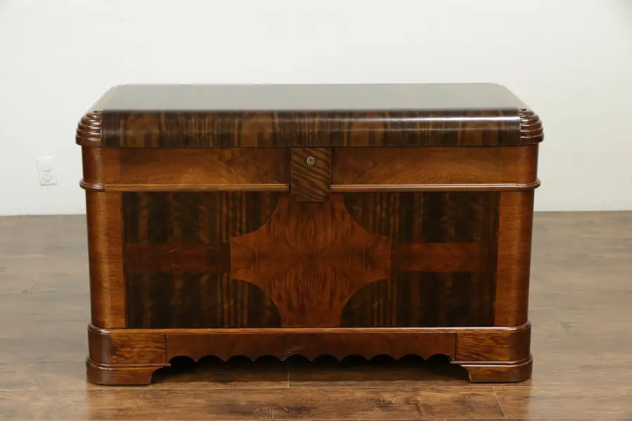 Main image of Art Deco Waterfall 1935 Vintage Cedar Trunk or Blanket Chest, Caswell