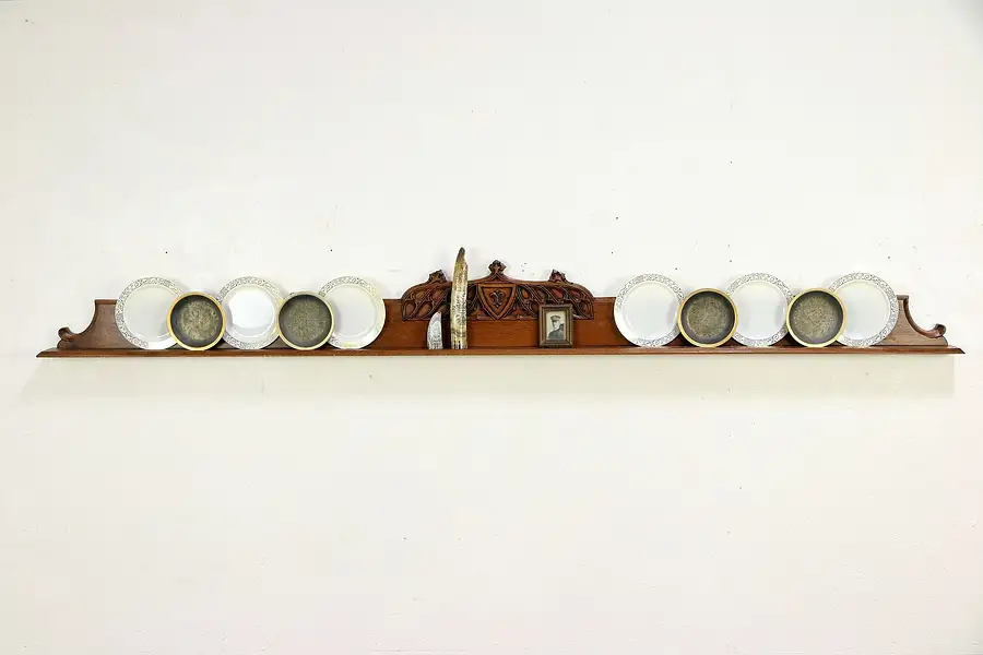 Main image of Dutch Antique Gothic Carved Oak Salvage Wall Shelf or Plate Rail