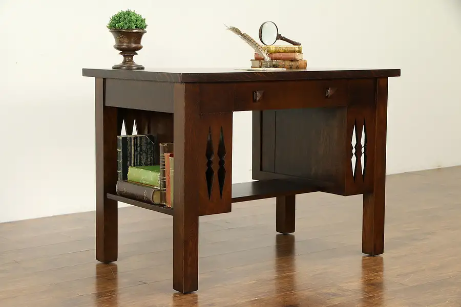 Main image of Arts & Crafts Mission Oak Antique Craftsman Library Table Desk