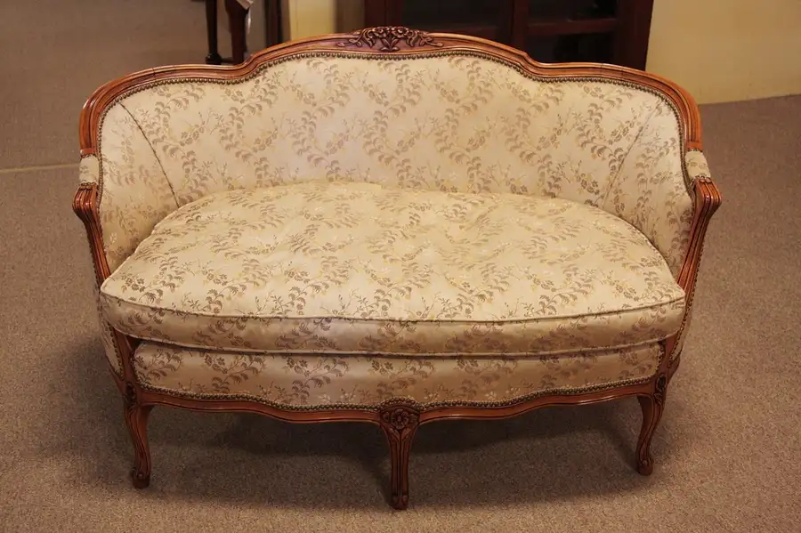 Main image of French Carved Settee or Loveseat, Down Cushion