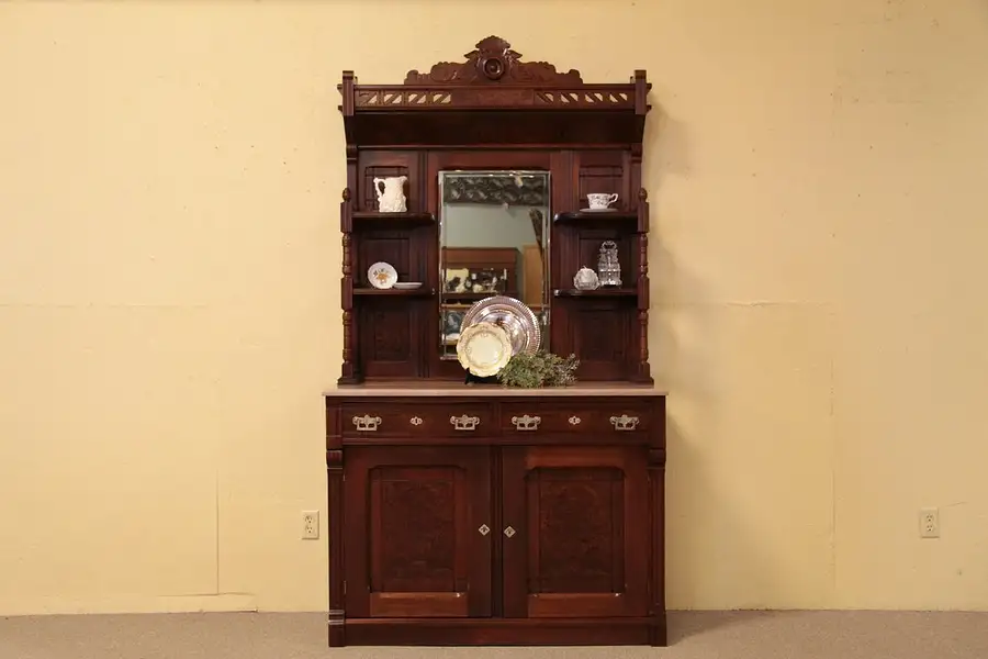 Main image of Victorian Eastlake Marble Top Sideboard Buffet