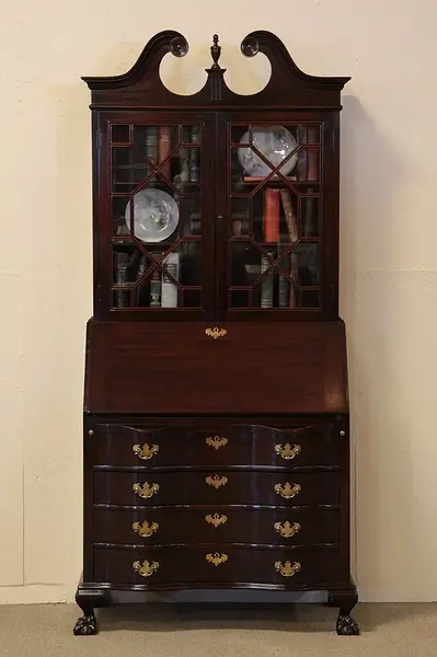Main image of Mahogany Secretary Desk & Bookcase, Secret Drawers