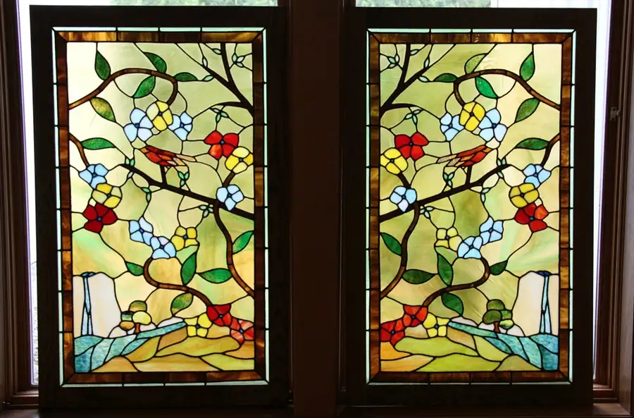 Main image of Pair of Songbird Stained Glass Windows