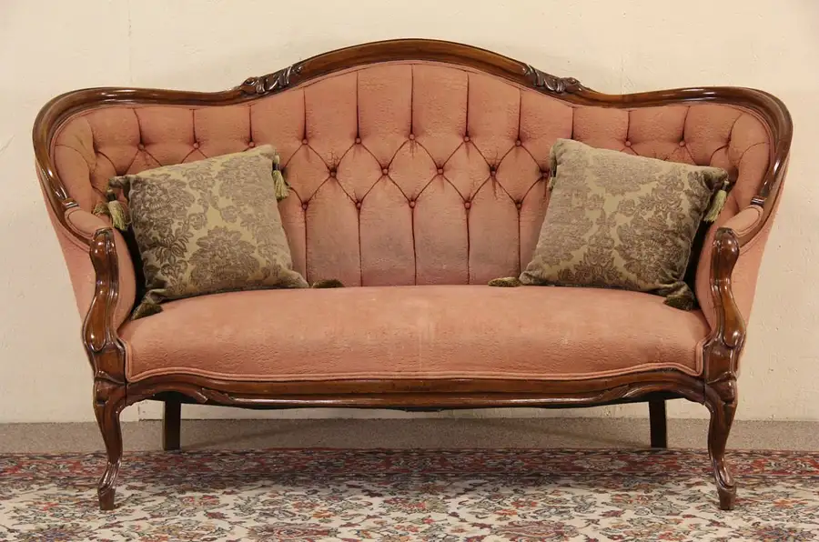 Main image of Victorian 1860's Antique Walnut Loveseat or Sofa