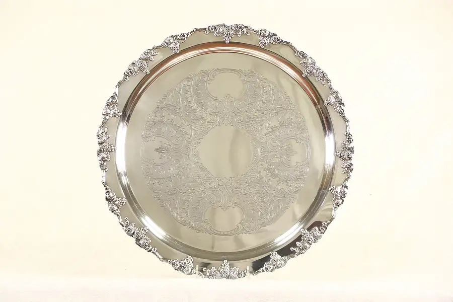 Main image of Wallace Vintage Silverplate Round 19 1/2" Serving Tray, Grapevine Motif