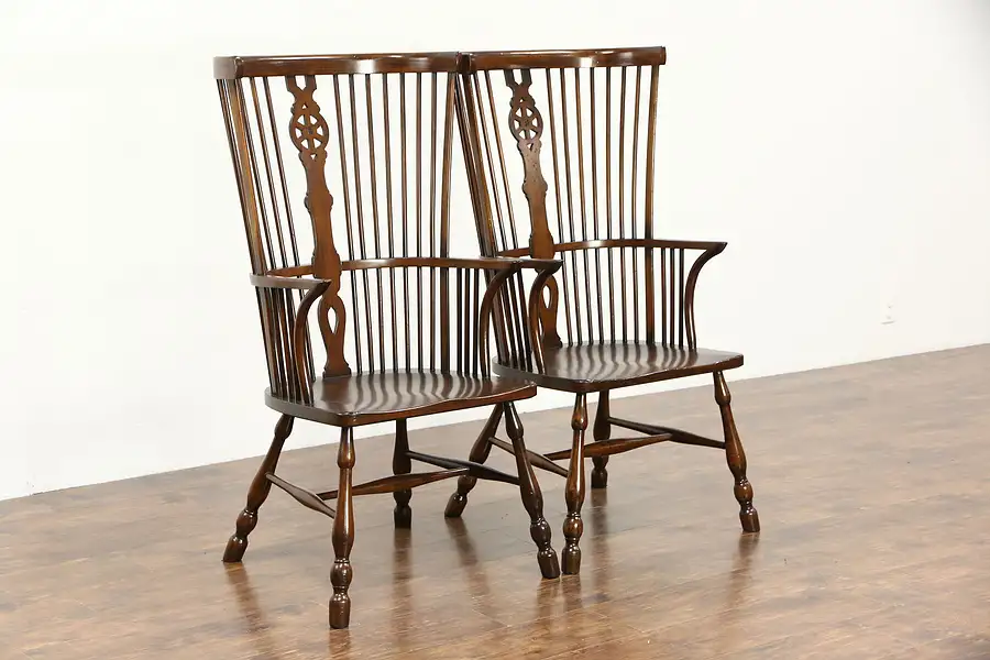 Main image of Pair Tall Vintage Windsor Dining or Occasional Chairs, Signed Glenister England