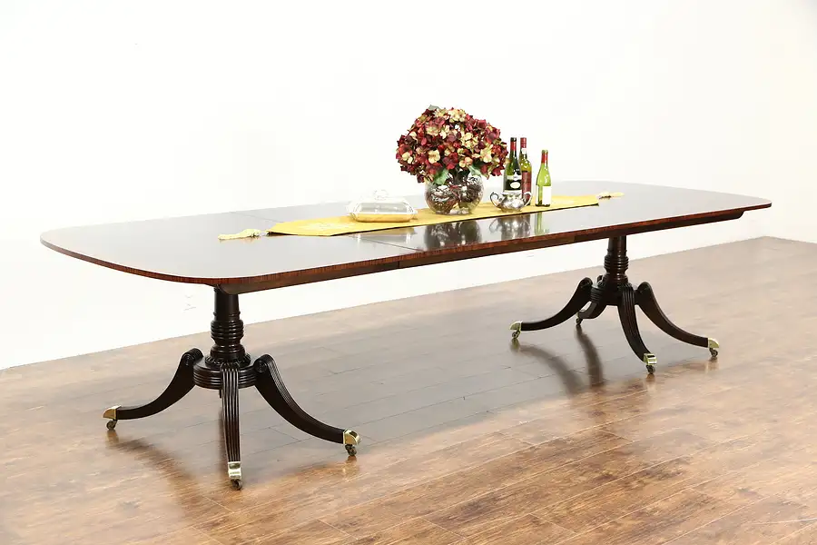 Main image of Baker Collector Edition Signed Vintage Mahogany Banded Dining Table, 3 Leaves
