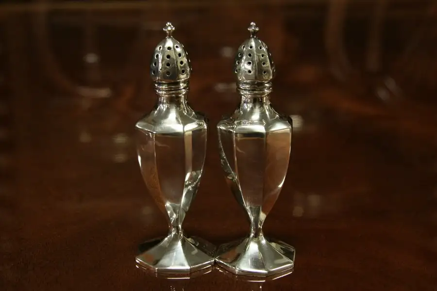Main image of Pair Sterling Silver Vintage Salt & Pepper Shakers
