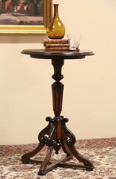 Main image of Victorian 1870 Antique Drinks Table, Inlaid Marquetry Bird