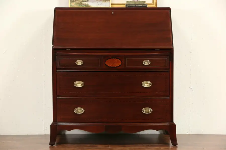 Main image of Revell Chicago Signed 1940 Vintage Hepplewhite Secretary Desk, Marquetry