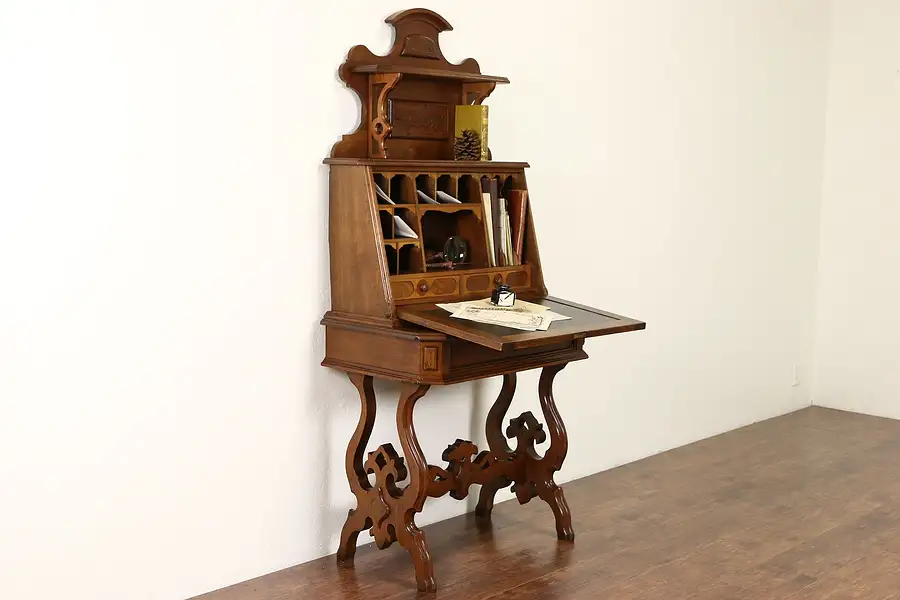 Main image of Victorian 1875 Antique Hand Carved Walnut Secretary Desk