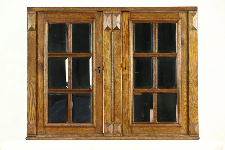 Main image of Oak Mirror Doors 1900 Antique Architectural Salvage Cupboard Fragment