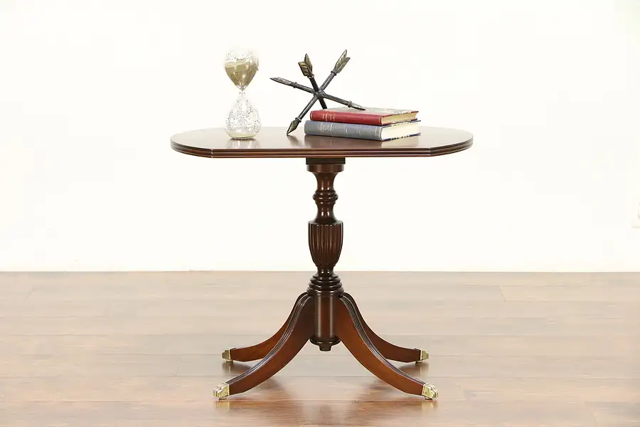 Main image of Mahogany Vintage Chairside or Small Coffee Table, Brass Paw Feet