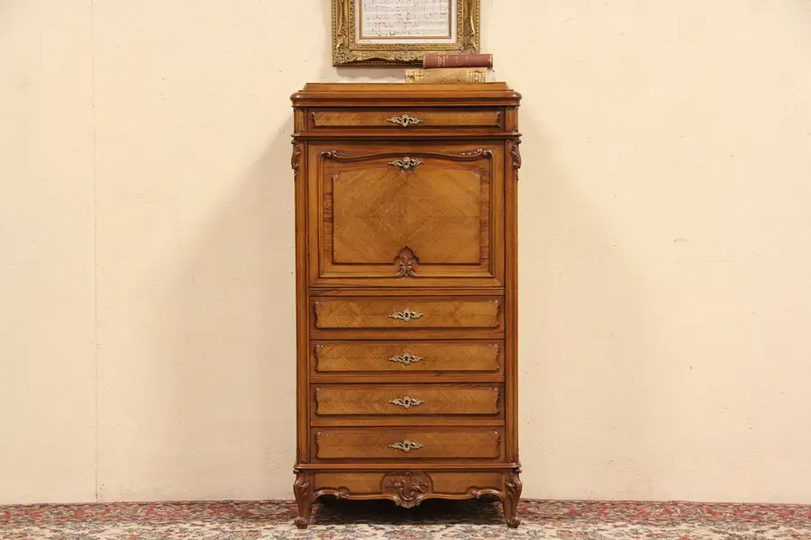 Main image of French Carved Walnut 1900 Antique Secretary Desk