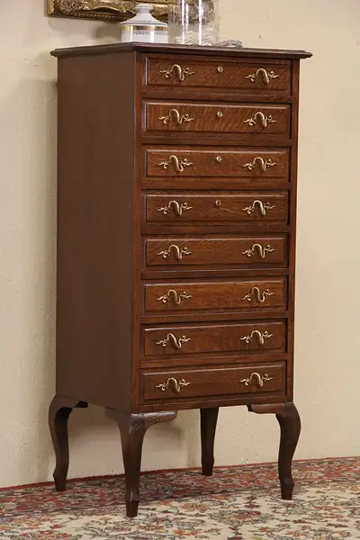 Main image of Oak Antique 1900 Collector, Music, Silver or Jewelry Chest, 8 Drawer