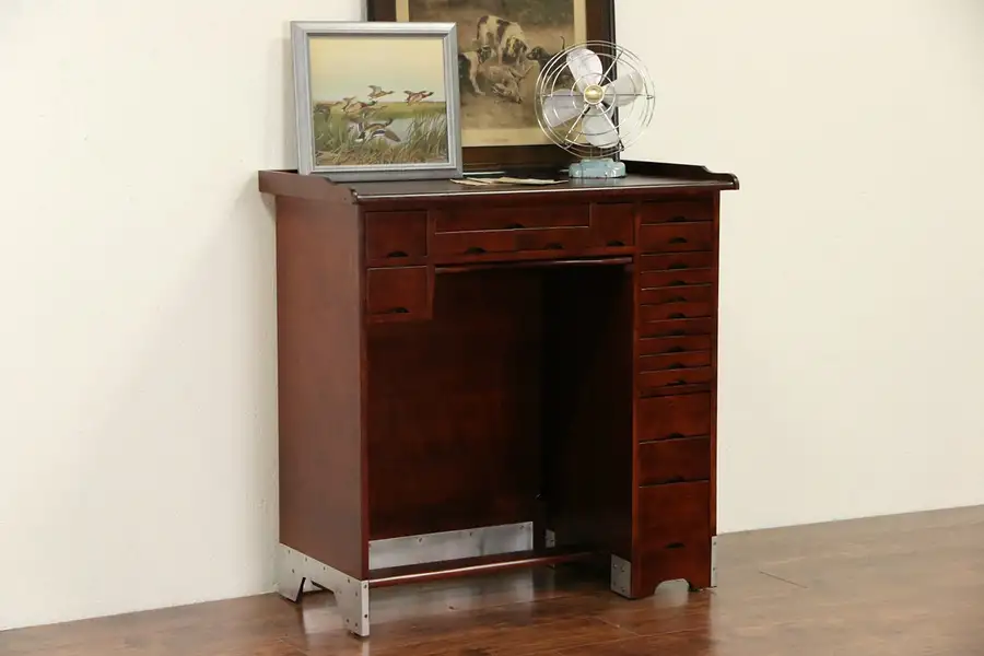 Main image of Watch or Clock Maker Desk or Workbench, 1950's Vintage 19 Drawers