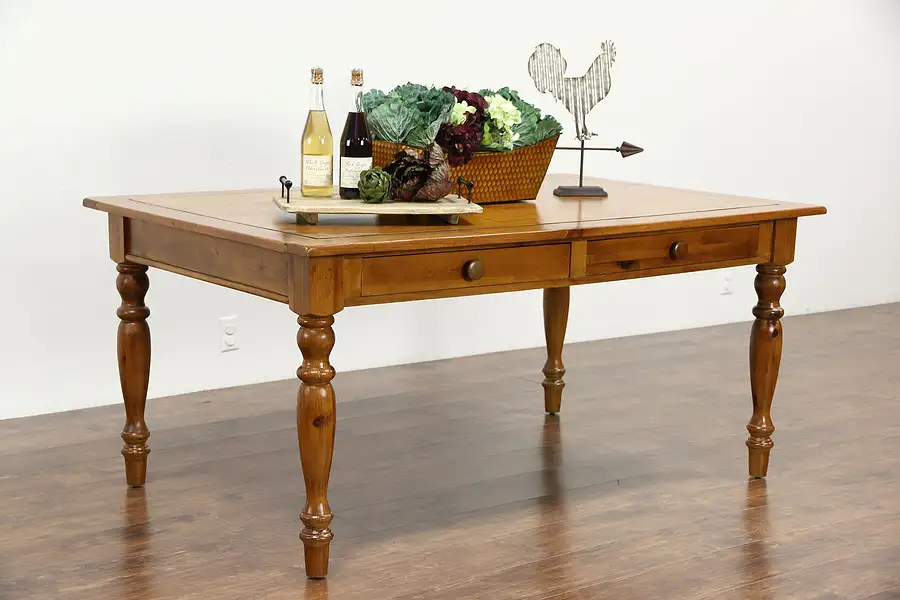 Main image of Country Pine Farmhouse Vintage Harvest Dining Table, 2 Drawers