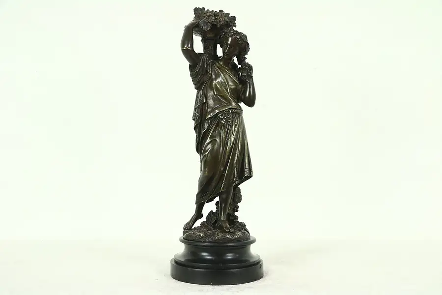 Main image of Bronze Antique Sculpture of Roman Young Woman with Grapes, Signed Boyer