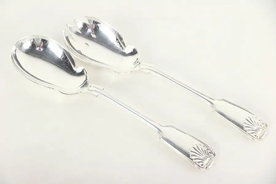 Main image of Salad Serving Set, Kings or Fiddle, Thread & Shell Pattern, Atkin England