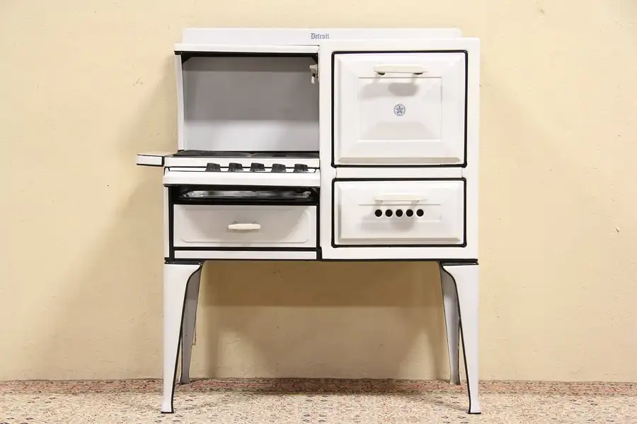 Main image of Detroit White & Black Enamel 1920 Gas Range or Stove