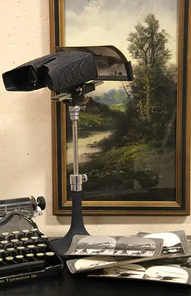Main image of Library Stereoscope 1920's Viewer, Stand & Cards