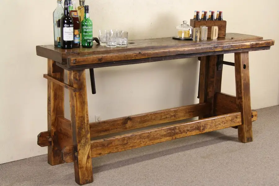 Main image of Primitive Antique Pine Workbench, Wine & Cheese Table