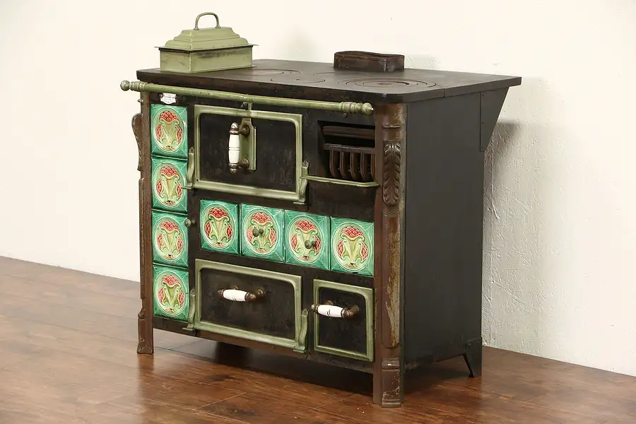 Main image of Cast Iron & Tile Antique 1890's Kitchen Stove or Kitchen Island, Signed France