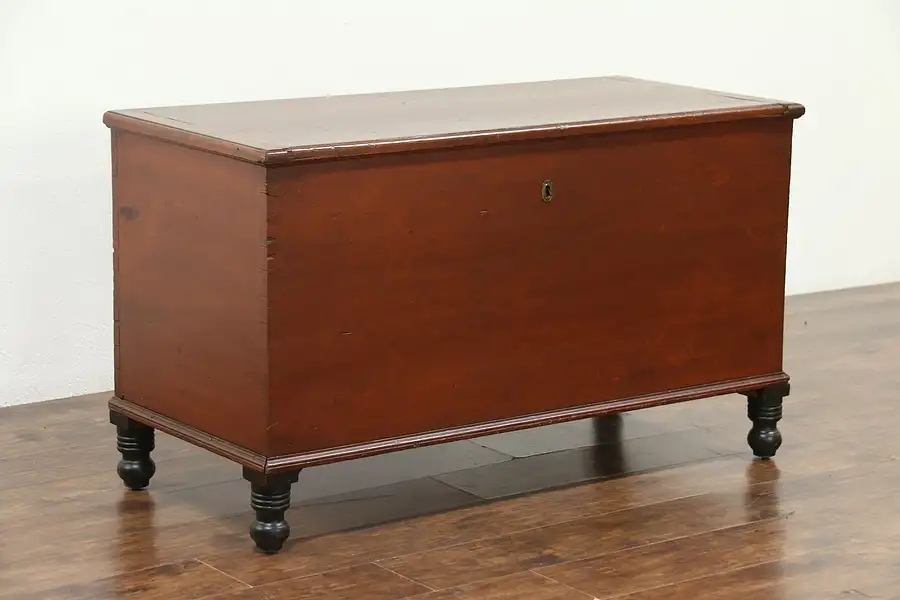 Main image of Country Pine Antique 1850's Trunk or Blanket Chest, Old Red Paint