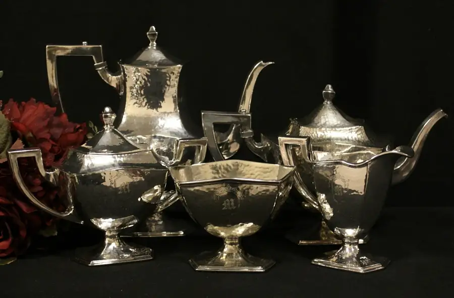 Main image of Silverplate 5 Pc. Hand Hammered 1905 Tea & Coffee Service