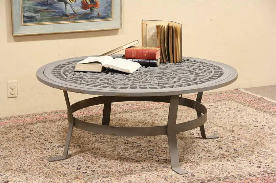 Main image of Cast Iron Floor Grate or Grill Repurposed as Cocktail or Coffee Table