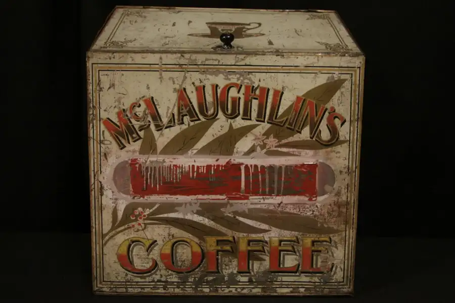 Main image of McLaughlin's Coffee Antique 1910 Tin Hopper Bin
