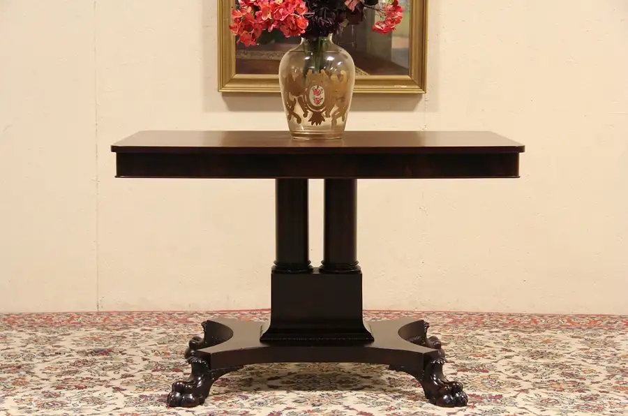 Main image of Empire 1900 Antique Hall or Library Table, Lion Paw Feet