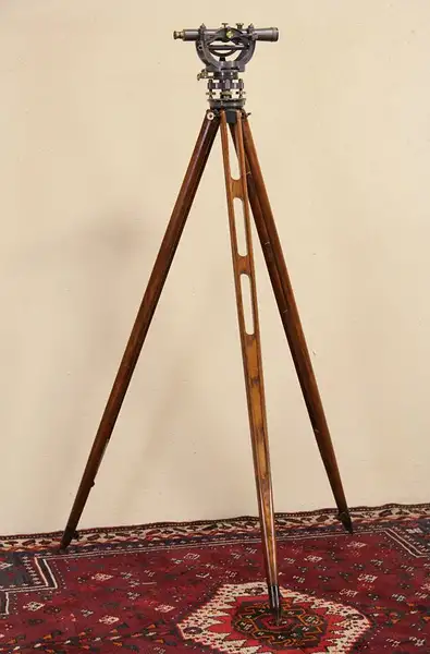 Main image of White Milwaukee 1930's Surveyor Transit, Oak Tripod