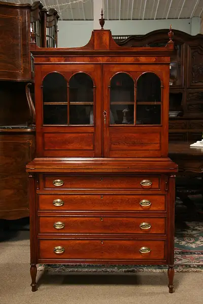Main image of Mahogany Federal Sheraton Secretary Desk Bookcase