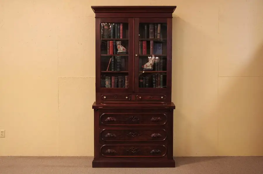 Main image of Victorian Carved Secretary Desk & Bookcase