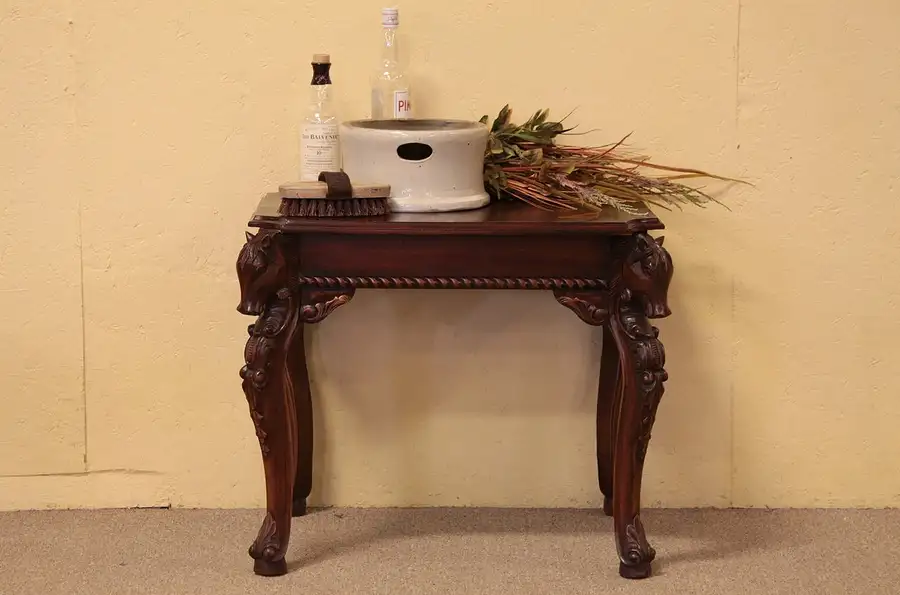 Main image of Mahogany End Table, Carved Horse Heads