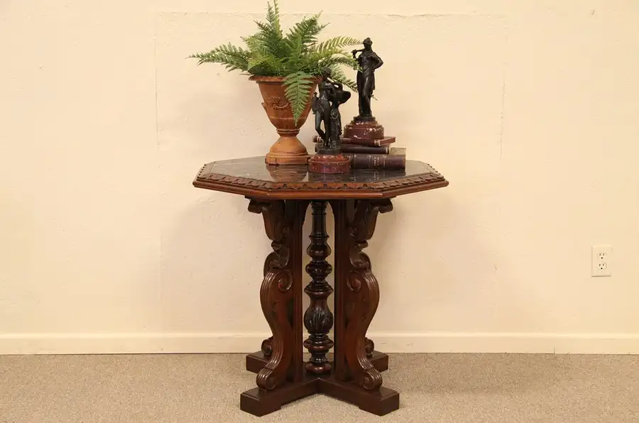 Main image of Carved Chairside or Lamp Table, Black Marble