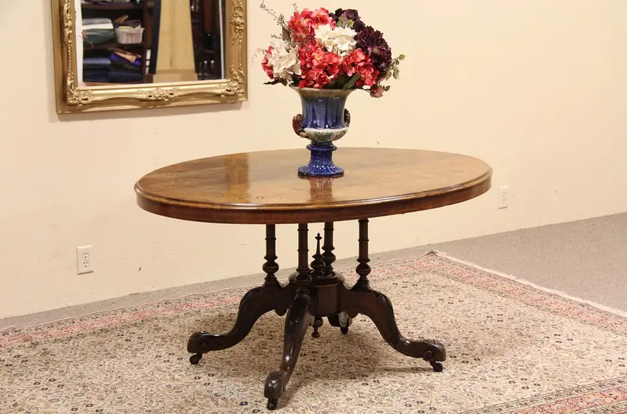 Main image of Victorian Oval Breakfast or Center Table Walnut Burl