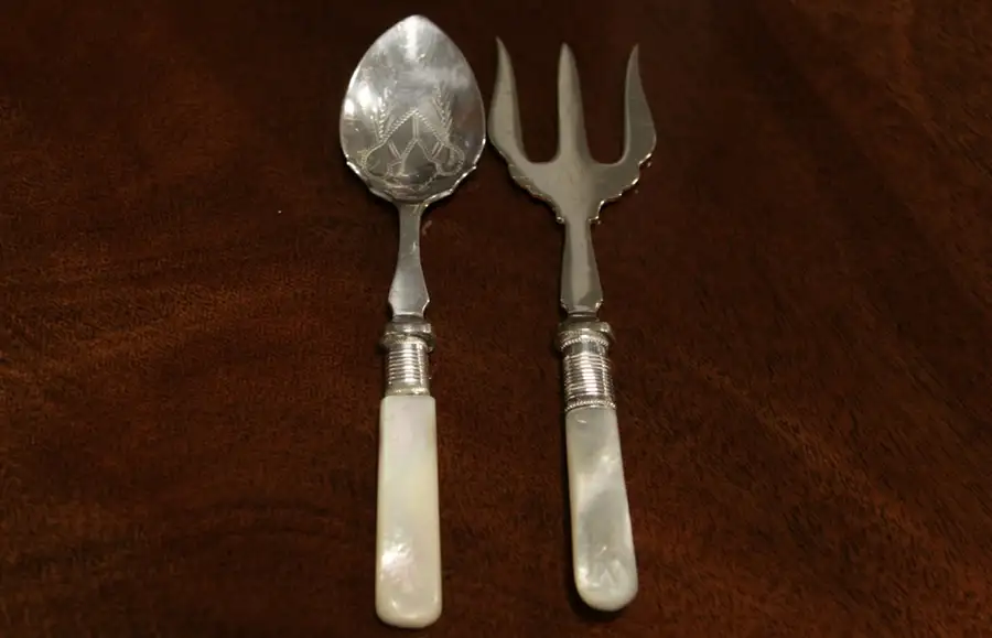 Main image of Pearl Handle 1900 Antique Silver Serving Spoon & Fork