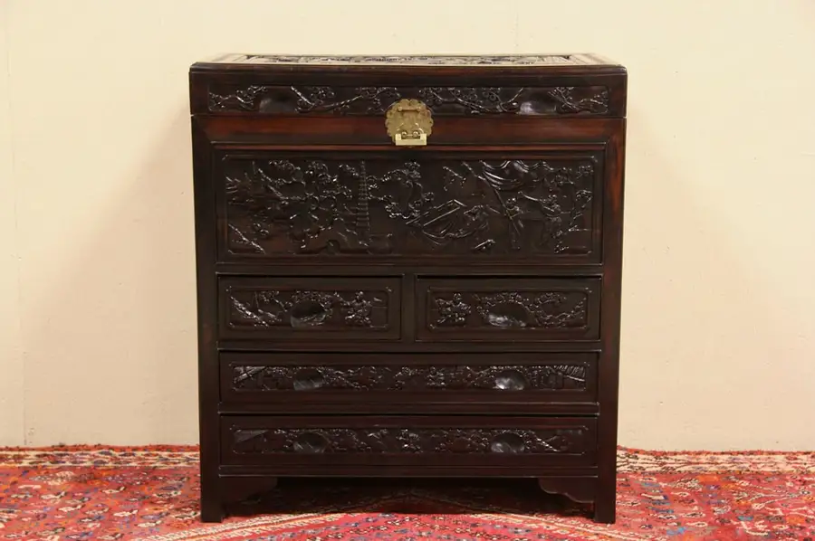 Main image of Chinese Carved Rosewood Vintage Camphor Lined Chest