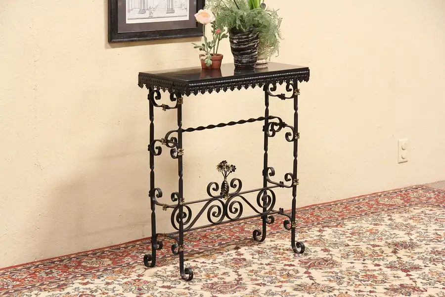 Main image of Wrought Iron & Slate Hall or Console Table