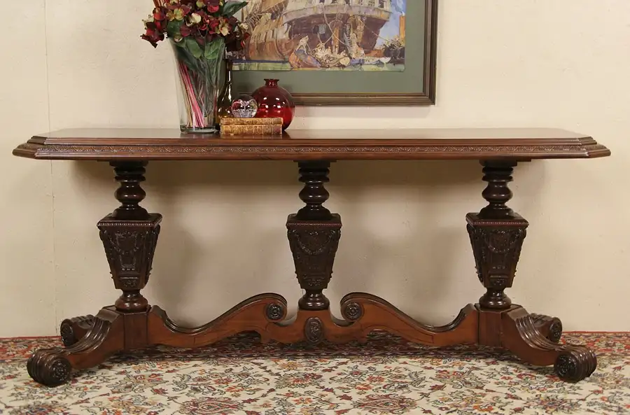 Main image of Renaissance Carved 1920's Antique Sofa, Hall or Foyer Table, Kiel, WI