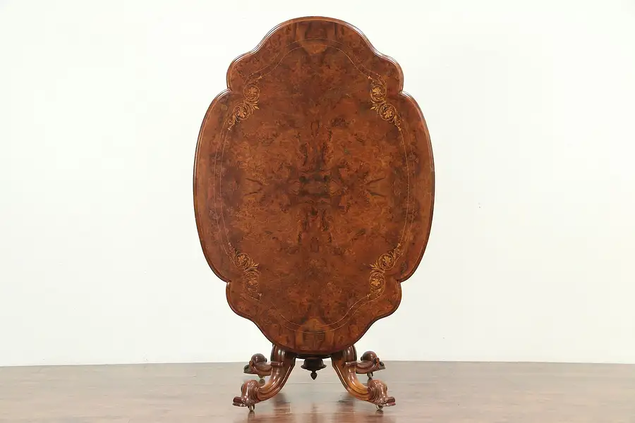 Main image of Victorian Antique Walnut Marquetry Breakfast, Hall Center Table, England