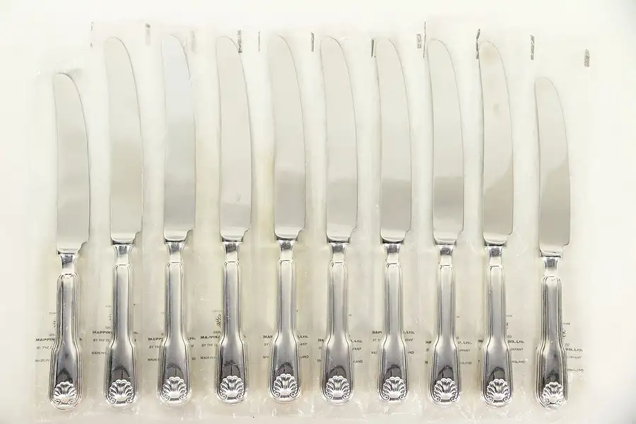 Main image of Set of 10 Dinner Knives Kings, Fiddle Shell Pattern Mappin Webb England