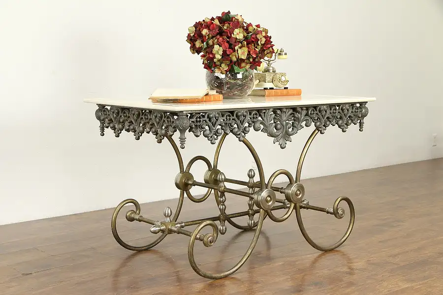 Main image of French Iron & Marble Baker or Wine & Cheese Table, Kitchen Island