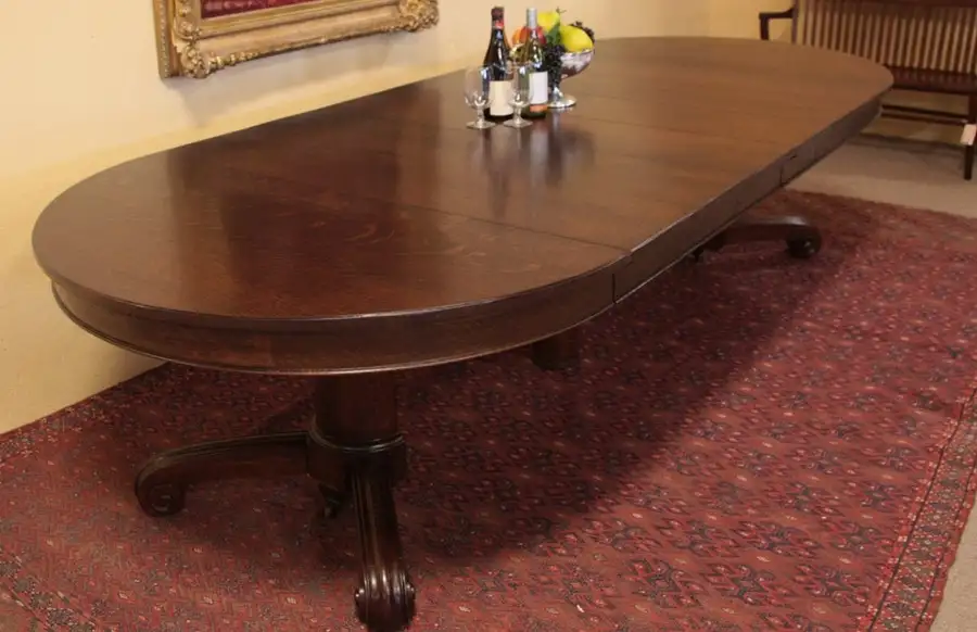 Main image of Oak 53" Round Antique Dining Table, Extends to 10'