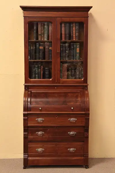 Main image of Victorian Eastlake Cylinder Roll Secretary Desk