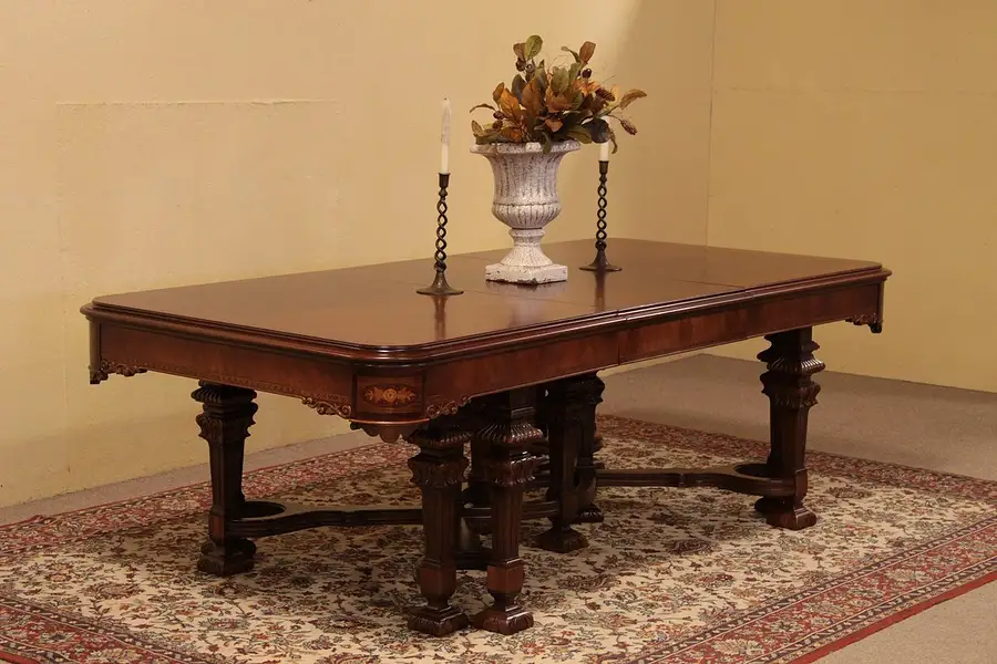 Main image of Tudor Inlaid Antique Carved Dining Table