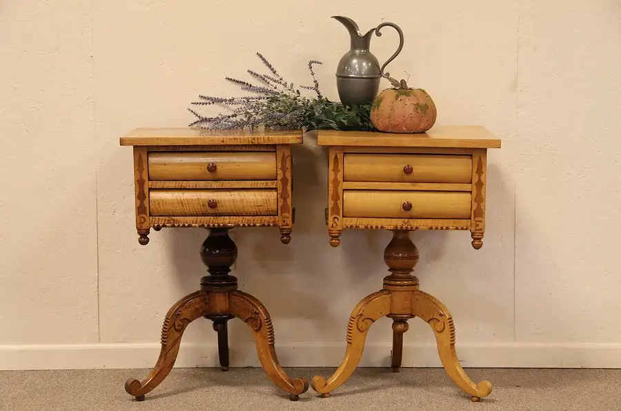 Main image of Pair Empire Tiger Maple Sewing Stands or Tables